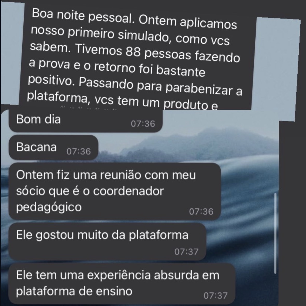 Mensagem sobre retorno positivo em simulados