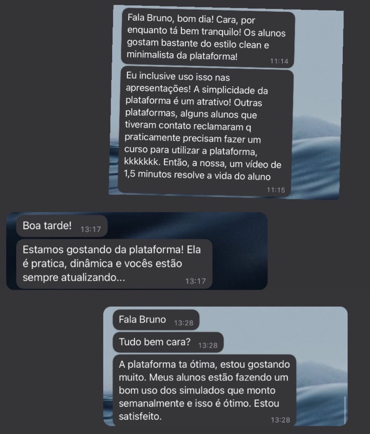 Mensagens sobre a simplicidade e praticidade da plataforma