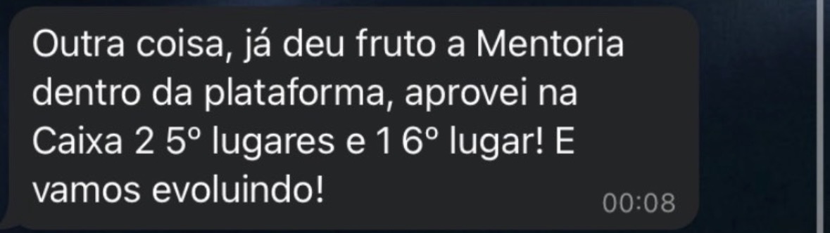 Mensagem sobre aprovações na mentoria