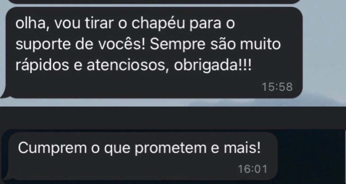 Mensagens elogiando o suporte