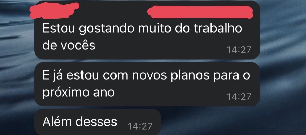 Mensagem de cliente satisfeito com o trabalho