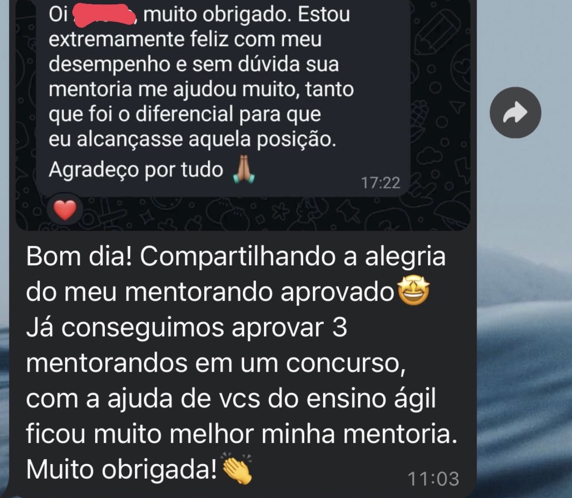 Mensagem sobre aprovações de mentorandos
