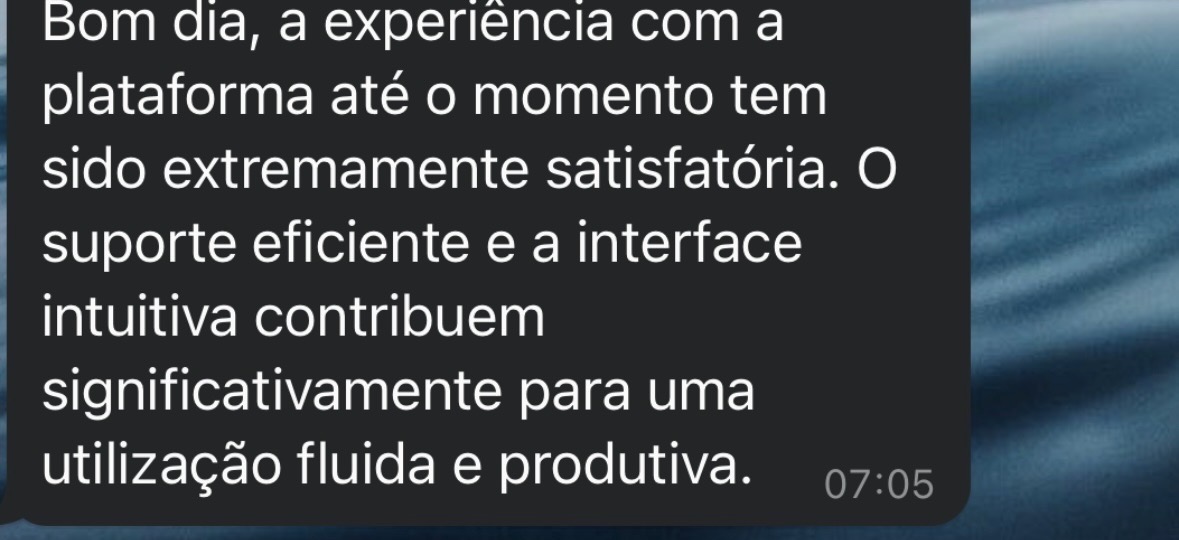 Mensagem sobre experiência satisfatória e suporte