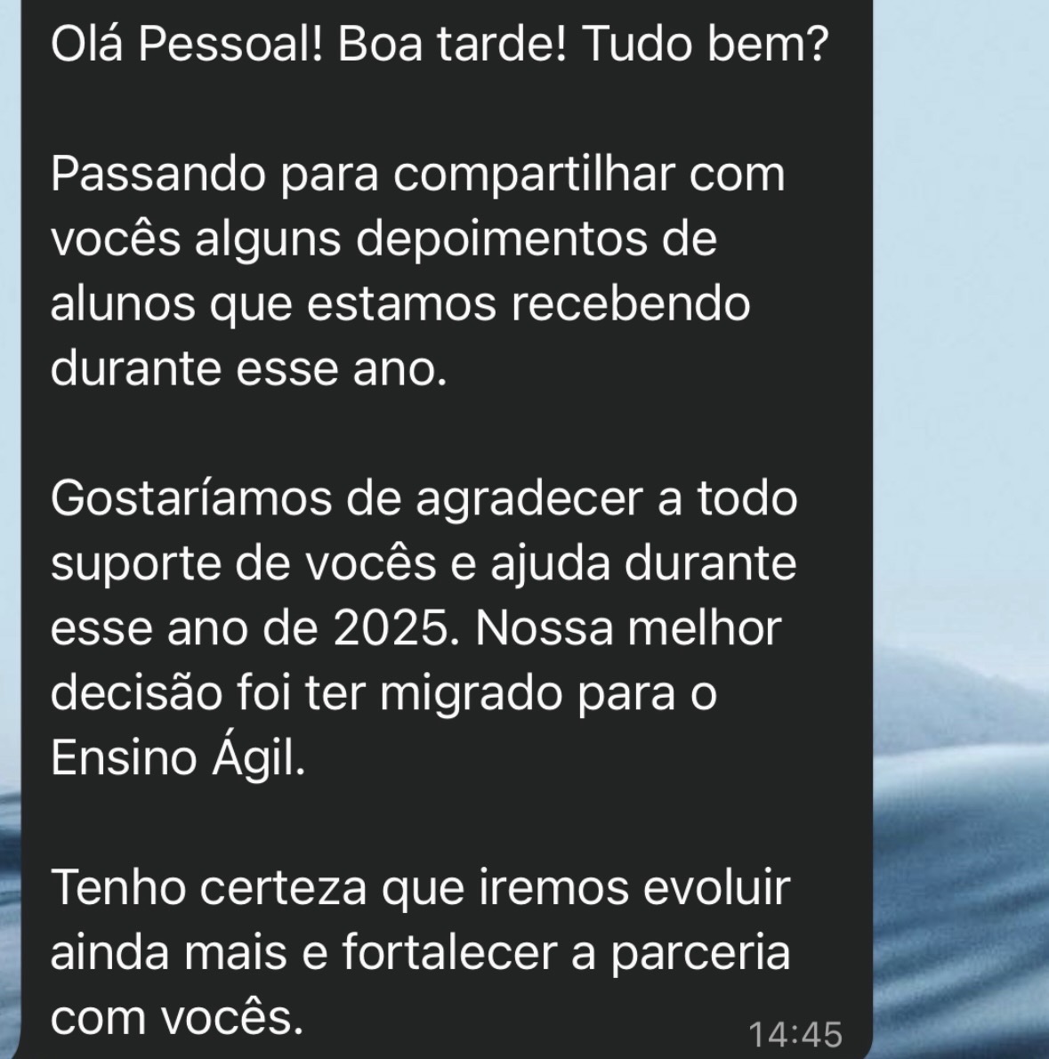 Mensagem sobre parceria com a Ensino Ágil